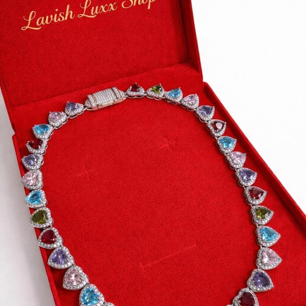 Multi Coloured Heart Necklace 16inch